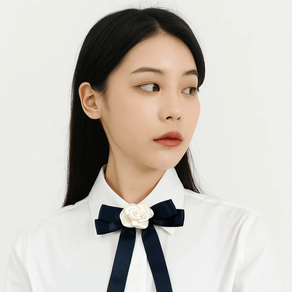 White Black Ribbon Pin Pearl Camellia Funerals Memorial Pin Collar Texture Photo Accessories Mourning Badge Brooch Funeral