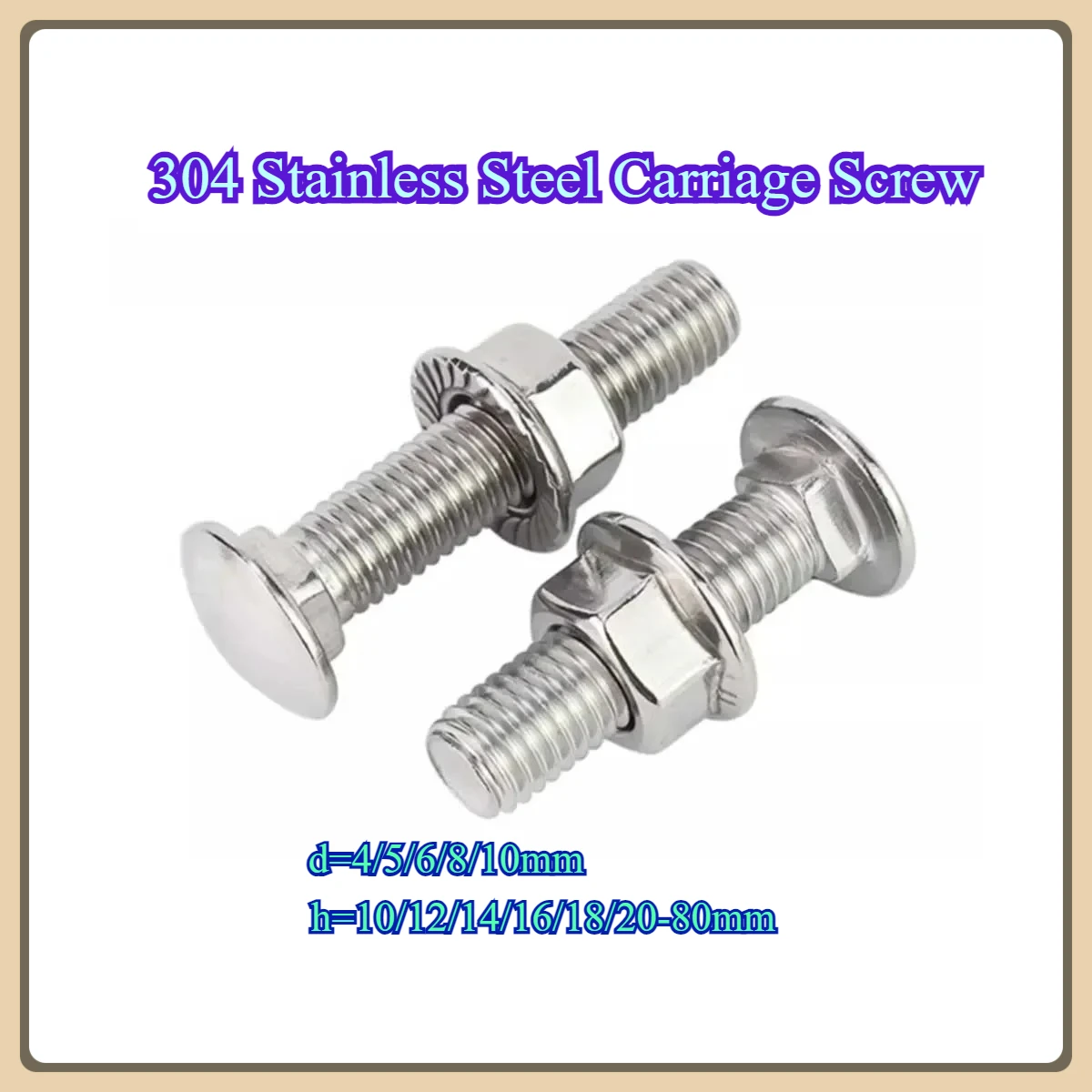 304 Stainless Steel Carriage Screw/Gb12 Small Head Semi-Circular Combination Bridge Bolt M3M4M5M6M8M10M12