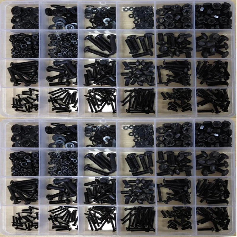 

730pcs Carbon Steel Socket Cap Head Screws Set Round Head Screw Kit M2 M3 M4 M5 Bolt Screw and Nut Washer Set