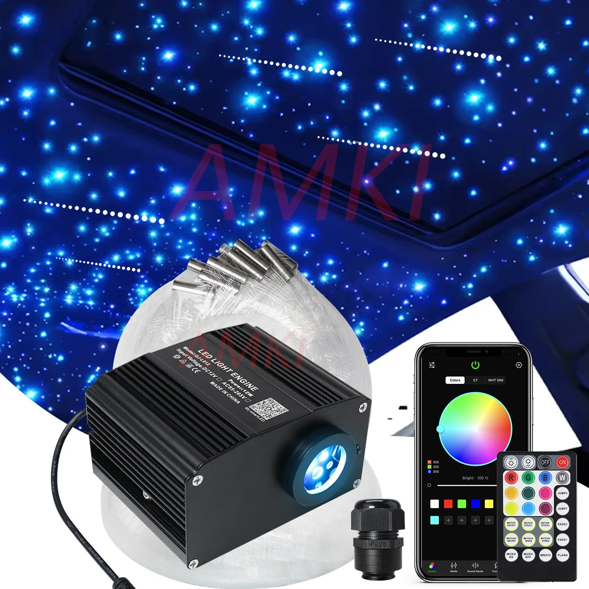 

12W RGBW Twinkle 2in1 Meteor Car Roof stars Fiber Optic Light Music Car Interior Ambient Atmosphere Light for Starry Sky Ceiling