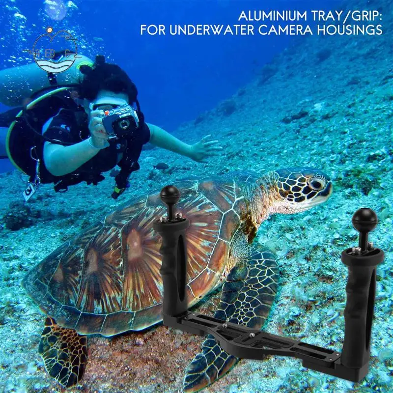 

AED6-двойной ручной стабилизатор для дайвинга, корпуса подводной камеры, лоток/ручка, водонепроницаемый с двойной ручкой для купольного порта, водонепроницаемый