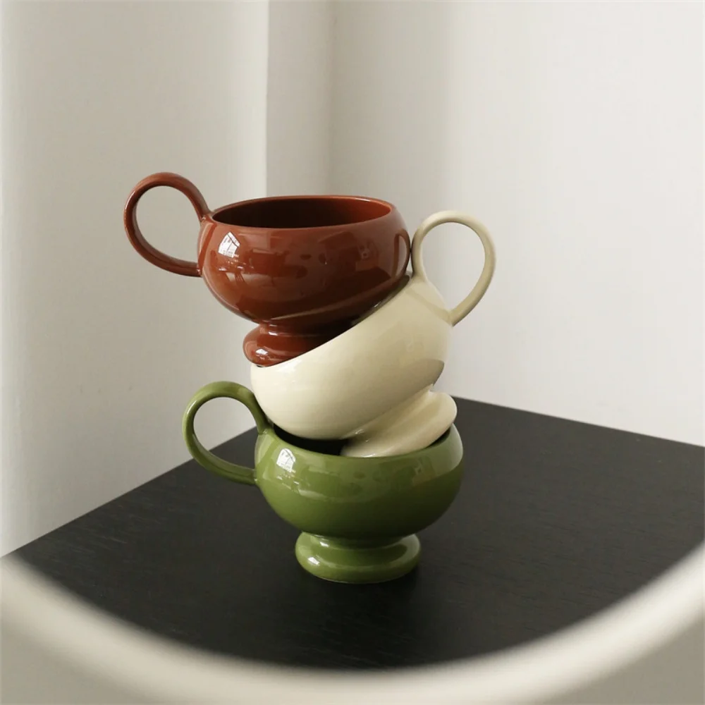 

Stackable Ceramic Coffee Mug Candy Color Cafe Cup With Handle Home Breakfast Cup For Milk Water 280ml Tea Cups