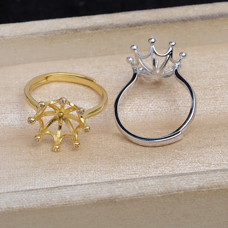 S925 Sterling Silver Adjustable Finger Ring Mountings Base Setting Findings Jewelry Components for 10-11mm Pearls 3pcs/lot