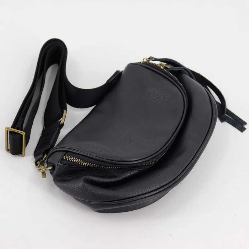 Vintage Women Wide Single Strap Saddle Crossbody Bag Genuine Leather Tote Bag Female Semicircle Design Shoulder Messenger Bag