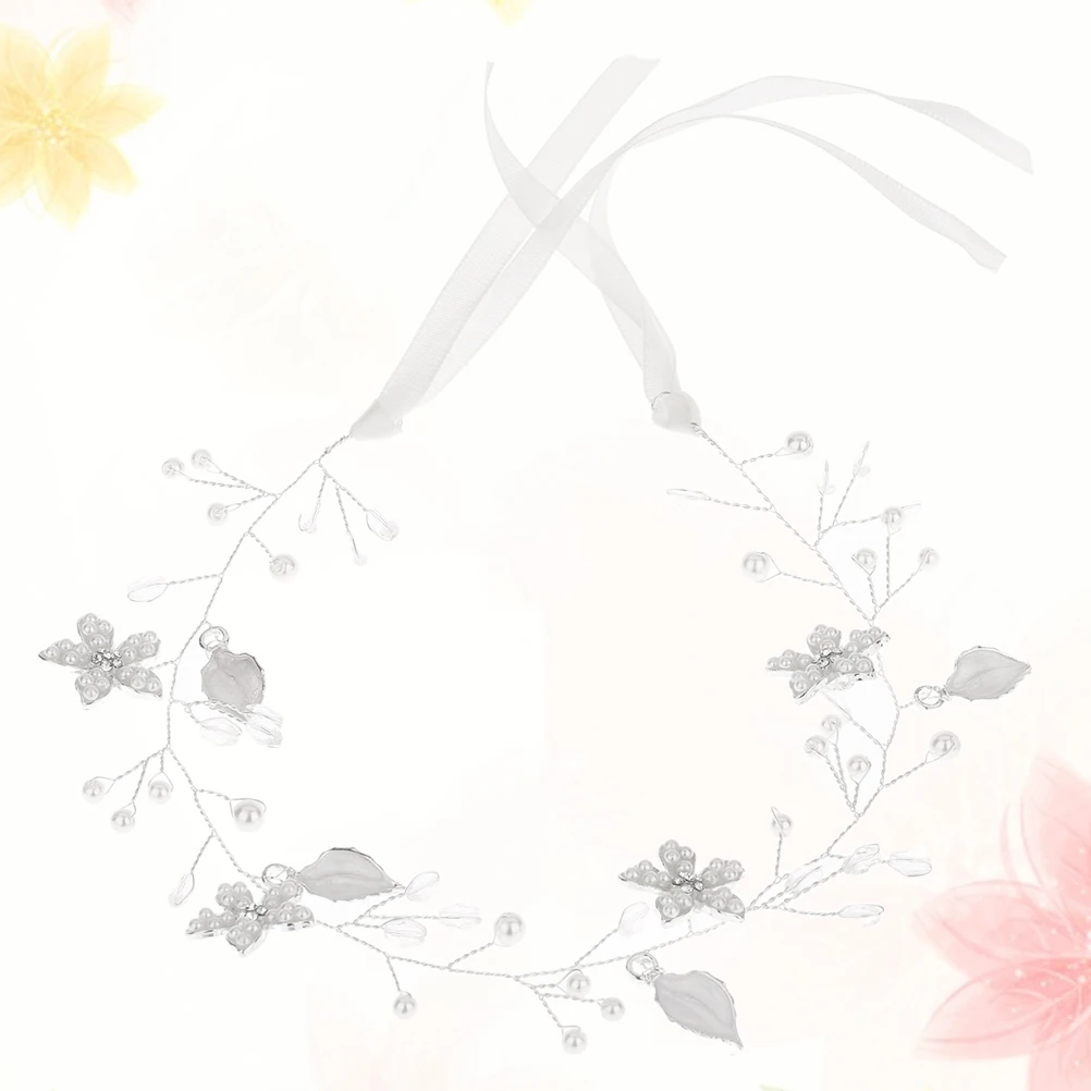 

Pearl Flower Hair Accessories Silver Headband Floral Wreath The Flowers Festival Headwear Crystal Rhinestone Bridal Headdress