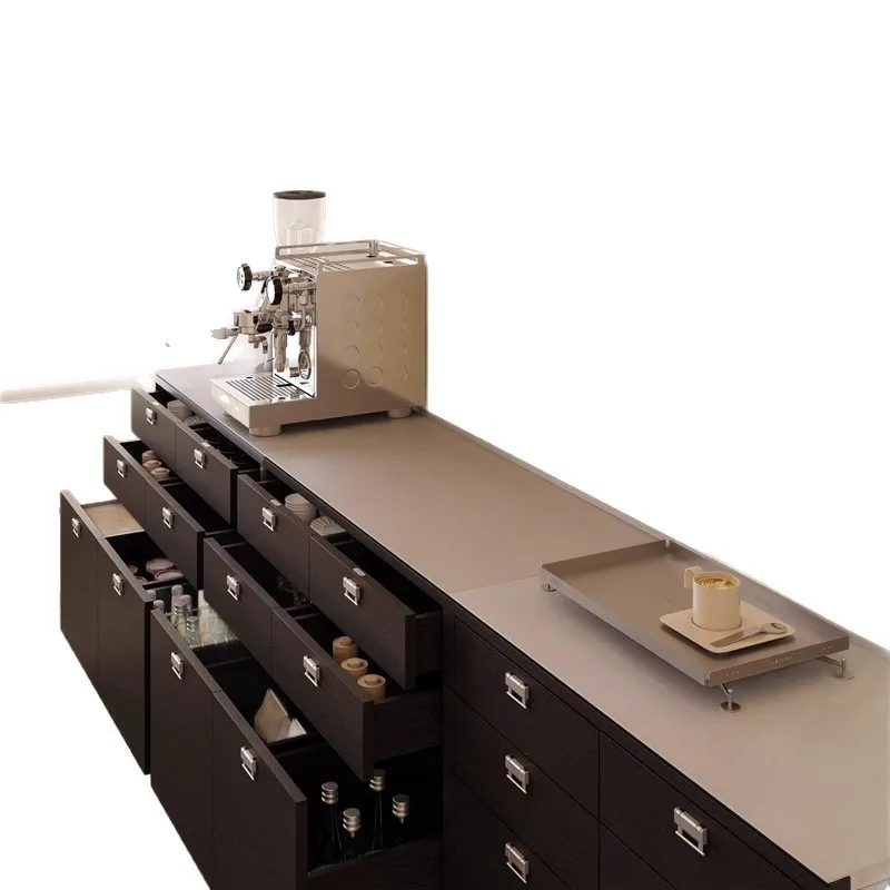 Medieval solid wood dining side cabinet, stainless steel bar counter cabinet