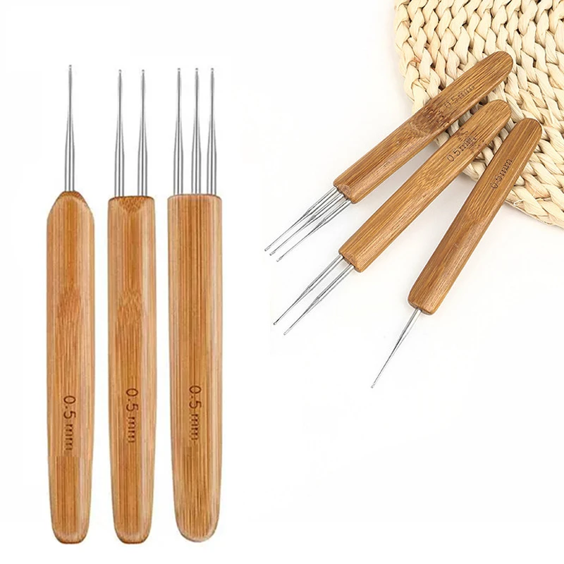 0.5mmDreadlock Crochet Hook Wood Crochet Needles Hair Dreadlocks Tool for Braid Craft set