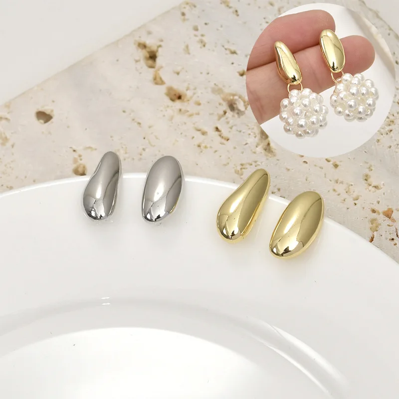 Copper-plated 14k Gold Special-shaped Curved Surface Oval Hanging Studs DIY Handmade Ear Jewelry Earrings Material Accessories