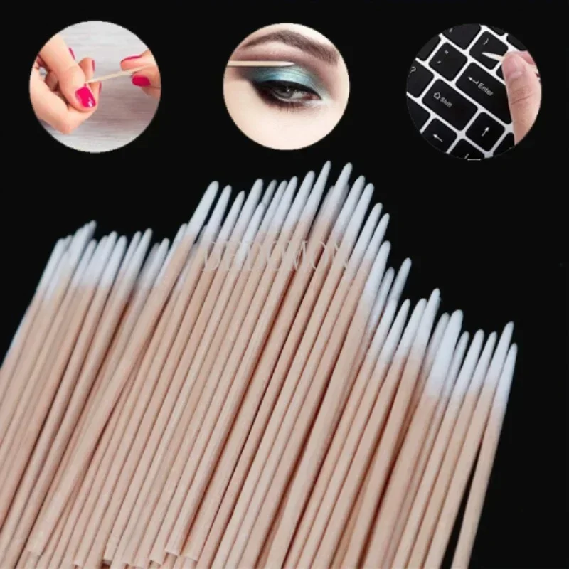 100/200/300Pcs Nails  Wood Swab Clean Sticks Bud Tip Wooden Cotton Head Manicure Detail Corrector Nail Polish Remover Art Tool