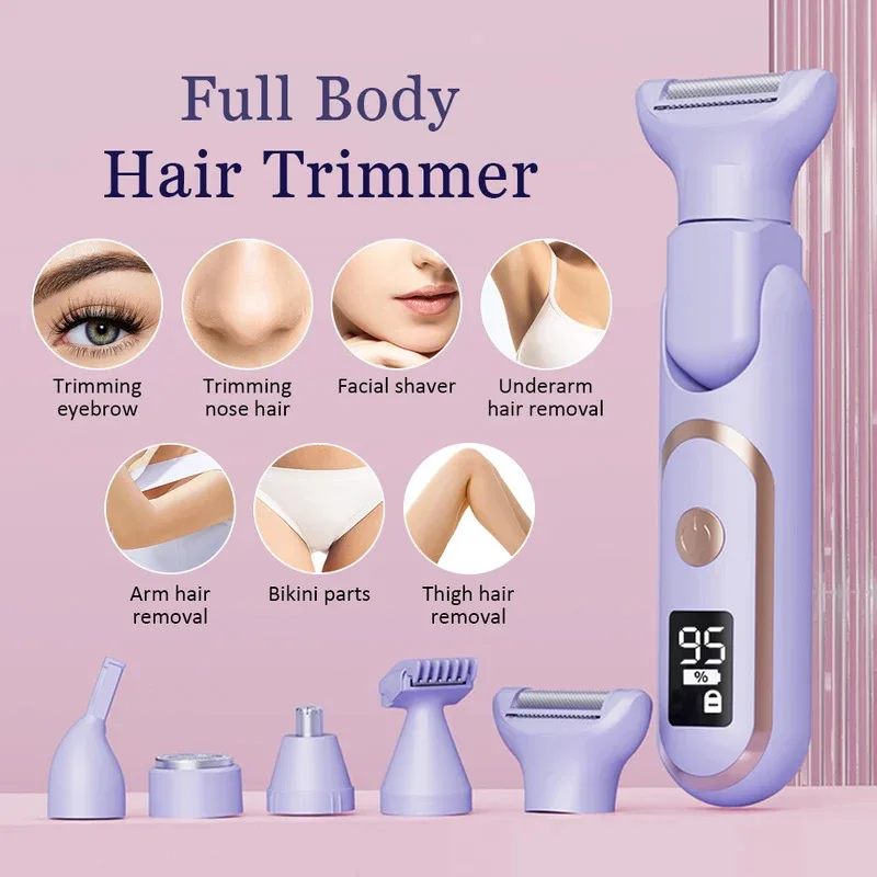 5 in 1 Electric Razor for Women Shaver Lady Shaver Body Hair Trimmer for Armpit Bikini Arm Leg Face Mustache Portable Painless