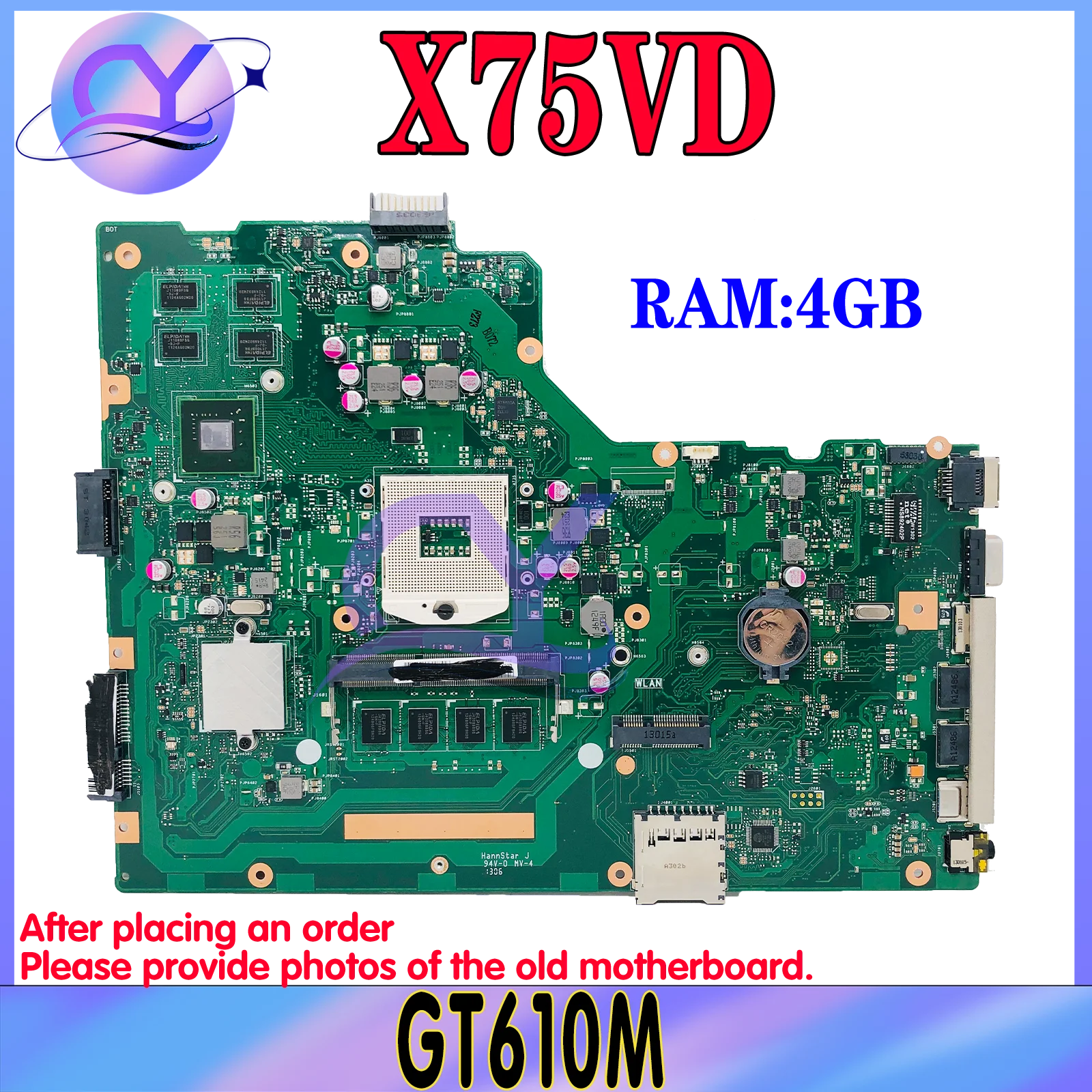 X75VD with 4GB-RAM UMA or GT610M GPU Notebook Mainboard For Asus X75A X75VB X75VD Laptop Motherboard 100% Tested OK