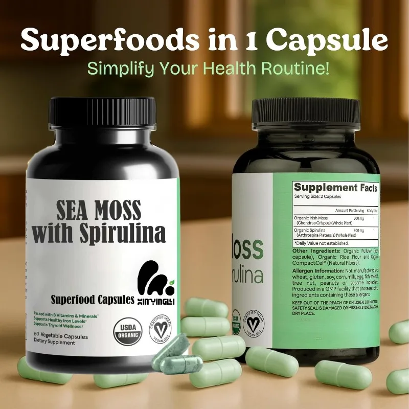 Natural Seaweed Spirulina Capsules Multi Vitamin Supplements - Immune Health Support