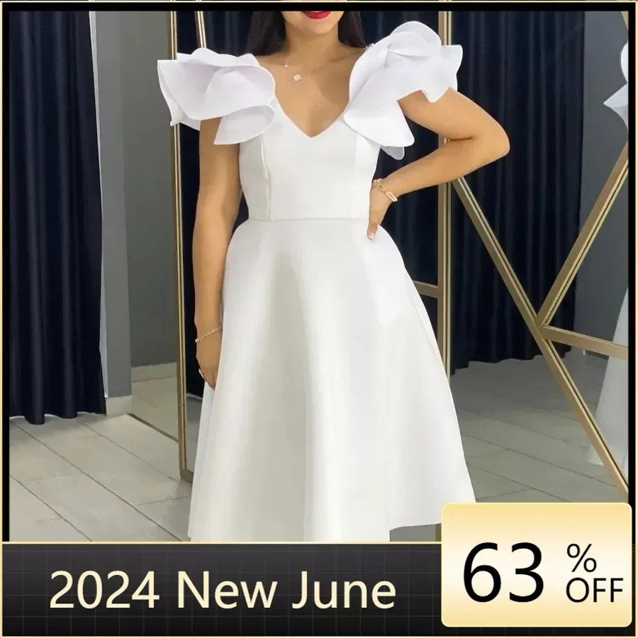 A Line Party Dresses Ruffles Sleeves for Women Church Occasion Event Gowns African Female Birthday Wedding Guest Summer Fashion