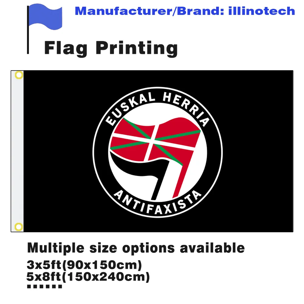 FLAGDOM 90X150CM Bandera De Acción Antifascista Bandera Anti-racismo Para Decoración Euskal Herria Antifaxista