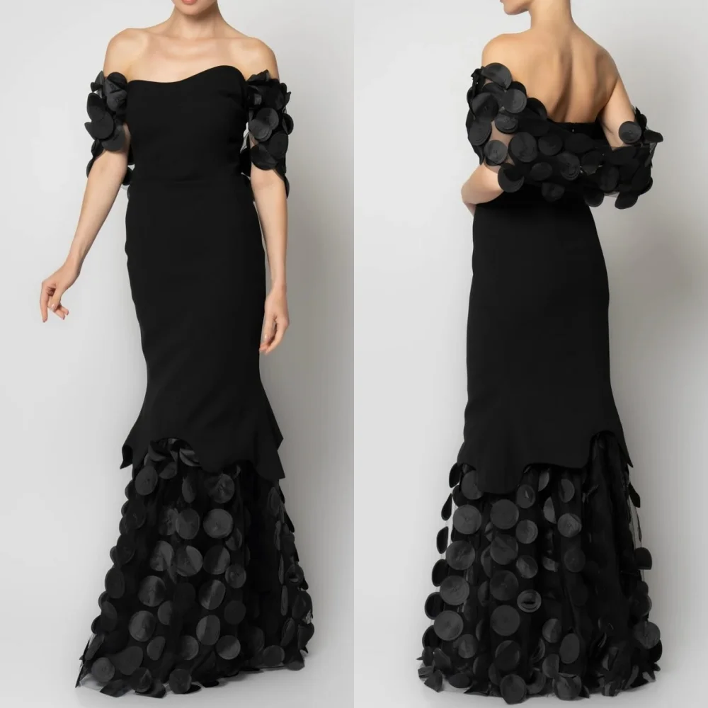 

Customized Chinese Style Jersey Sequined Pleat Trumpet Off-the-shoulder Long Dresses Bespoke Occasion Simple