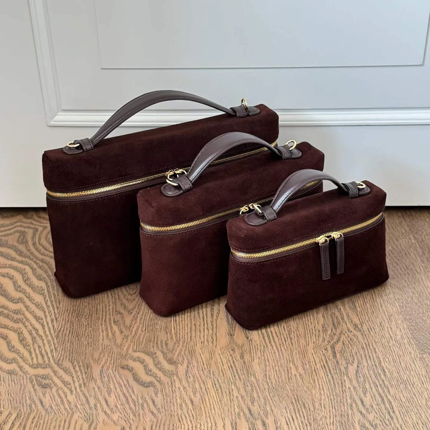 Mendy Suede Bags Genuine Leather Lunch Box Bag Women Gold Chain Top Handle Zipper Closure Minimalist Daily Commute Original New