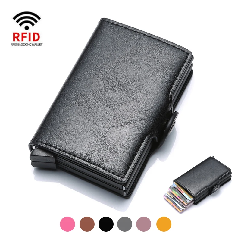 

Противоугонные кошельки Rfid, мужские металлические держатели для кредитных карт, кошелек из искусственной кожи, алюминиевая коробка, мужской кошелек, маленький чехол для карт для мужчин
