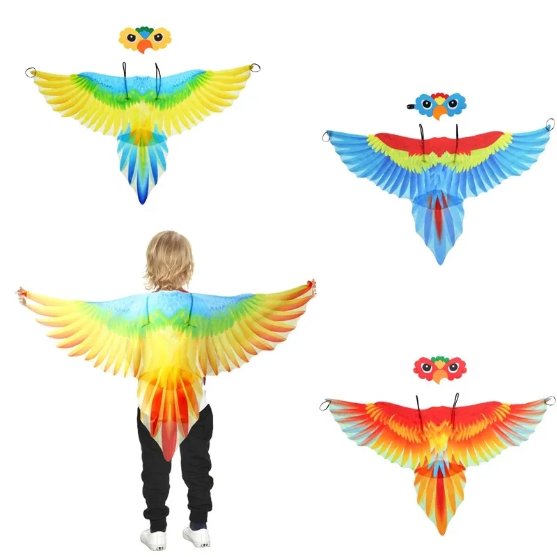 Halloween Children Parrot Wings Cloak Headdress Suit Performance Props Cape Carnival Cosplay Costume Gift Girl Boy Fancy Dress