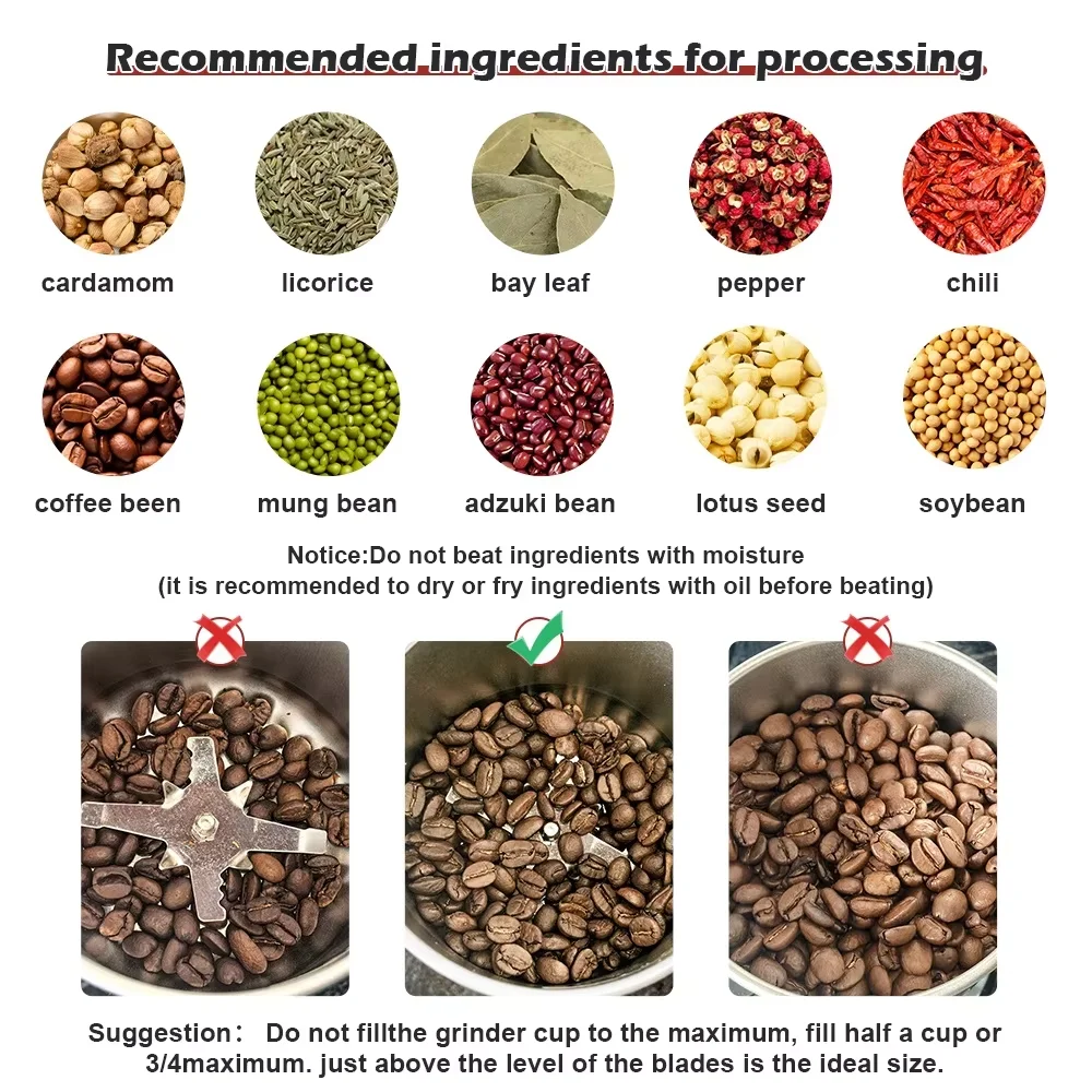 High Power Electric Coffee Grinder Kitchen Cereal Nuts Beans Spices Grains Grinder Machine Multifunctional Home Coffee Grinder