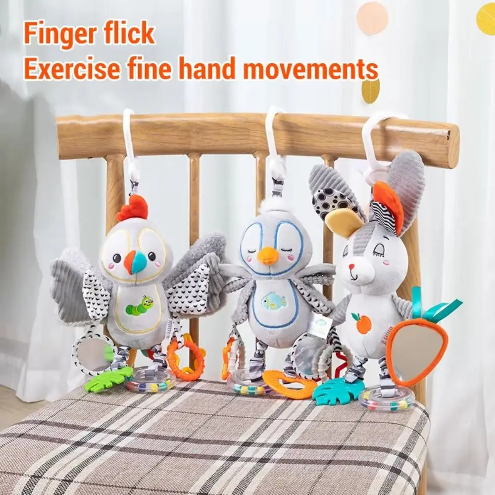 PP Cotone Animale Del Fumetto Campana Coniglio Pinguino Montessori Neonato Sonagli Sensoriale Impugnatura Sonaglio Massaggiagengive Neonati Piccoli