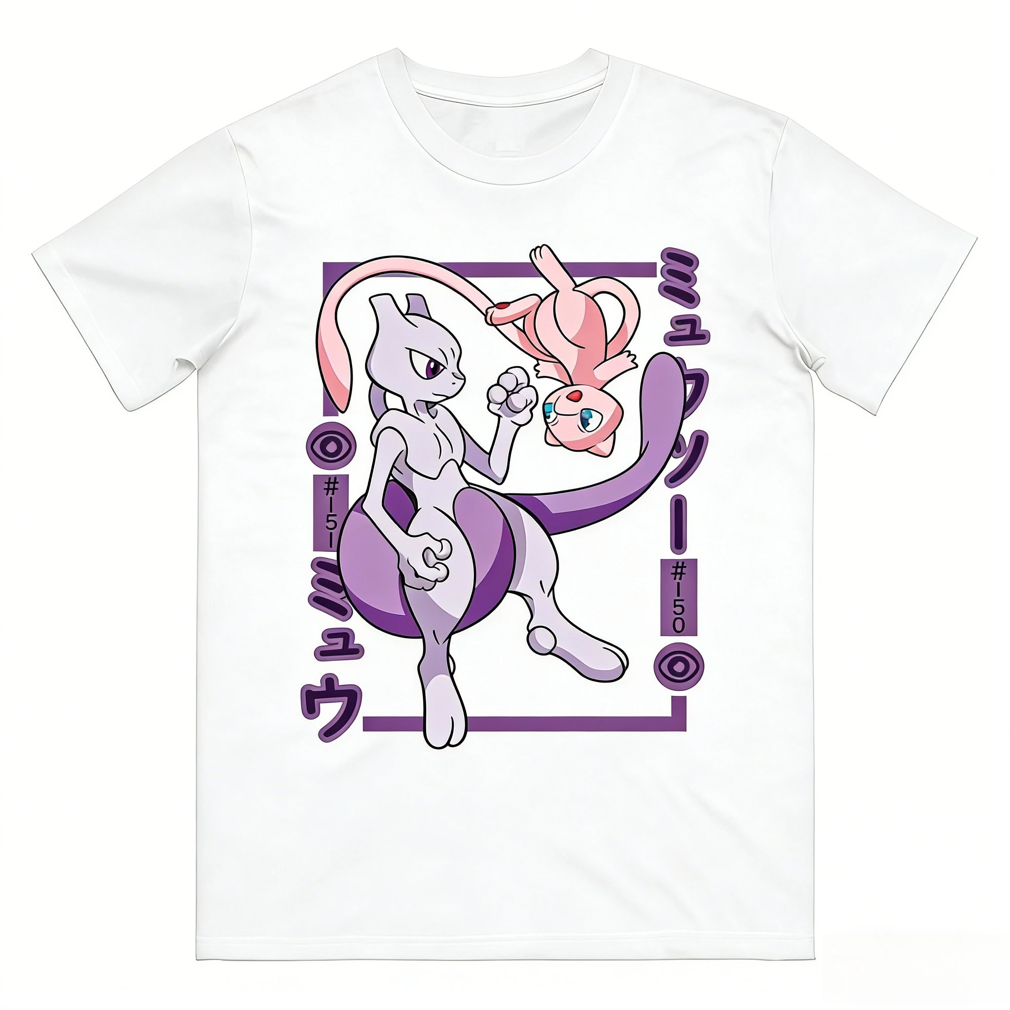 Anime Pokémon Mewtwo Mew Printed T-shirt Men's and Women's T-shirt Men's Top Harajuku Y2K T-shirt 2026 Summer New Tee Streetwear