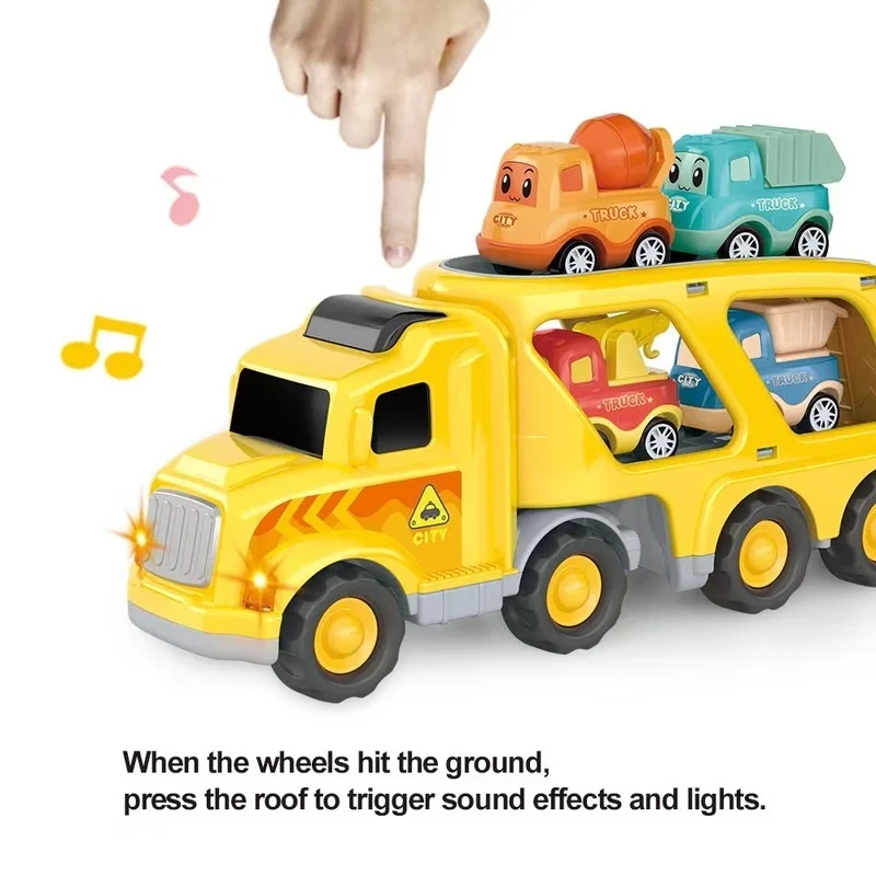 Mini carro de brinquedo acústico-óptico pull-back série colorido bonito motorista de engenharia armazenamento de brinquedos carro de transporte favorito das crianças