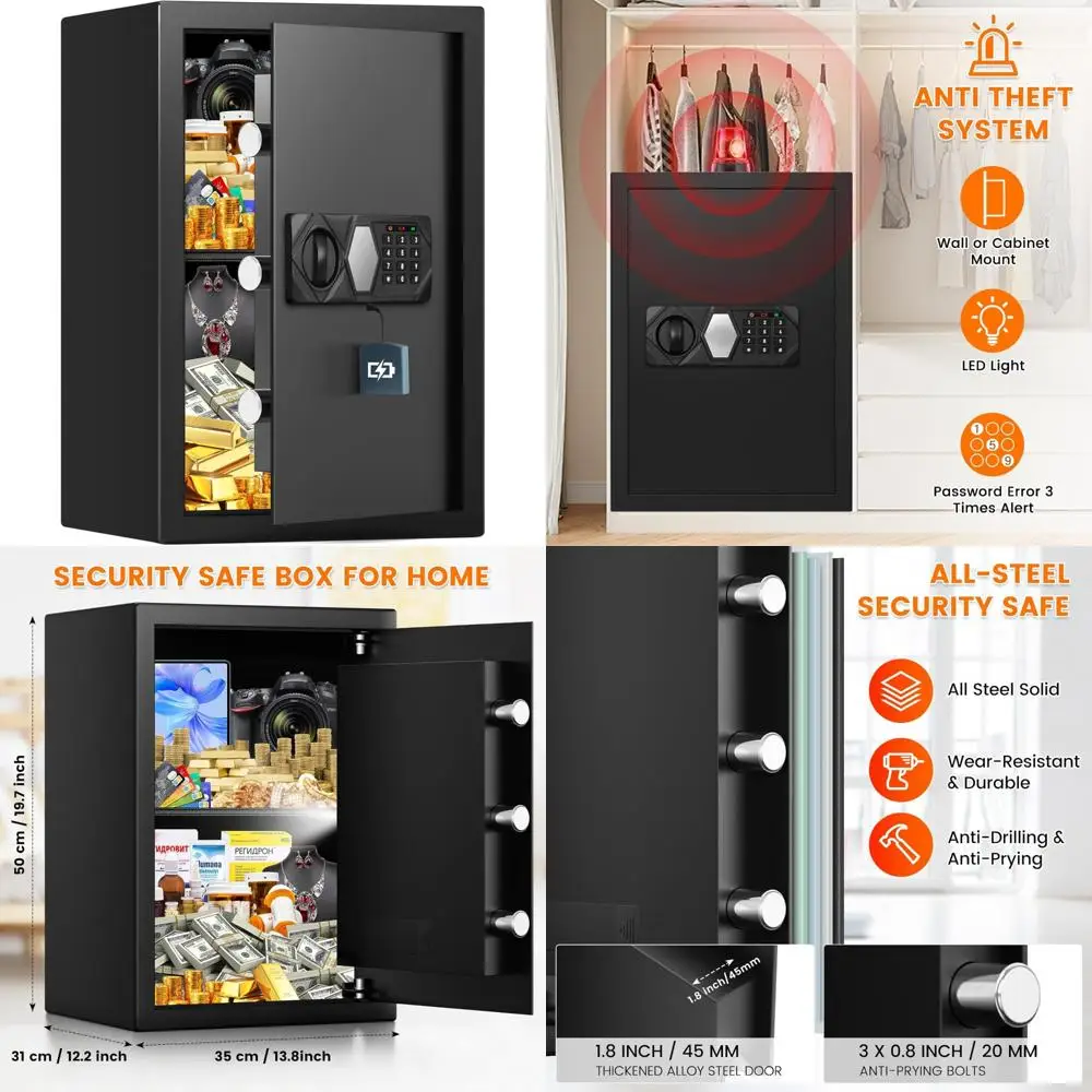 Fireproof and Waterproof Digital Home Safe with Backup Keys, Alarm System, and Anti-Theft Features for Large Capacity Storage
