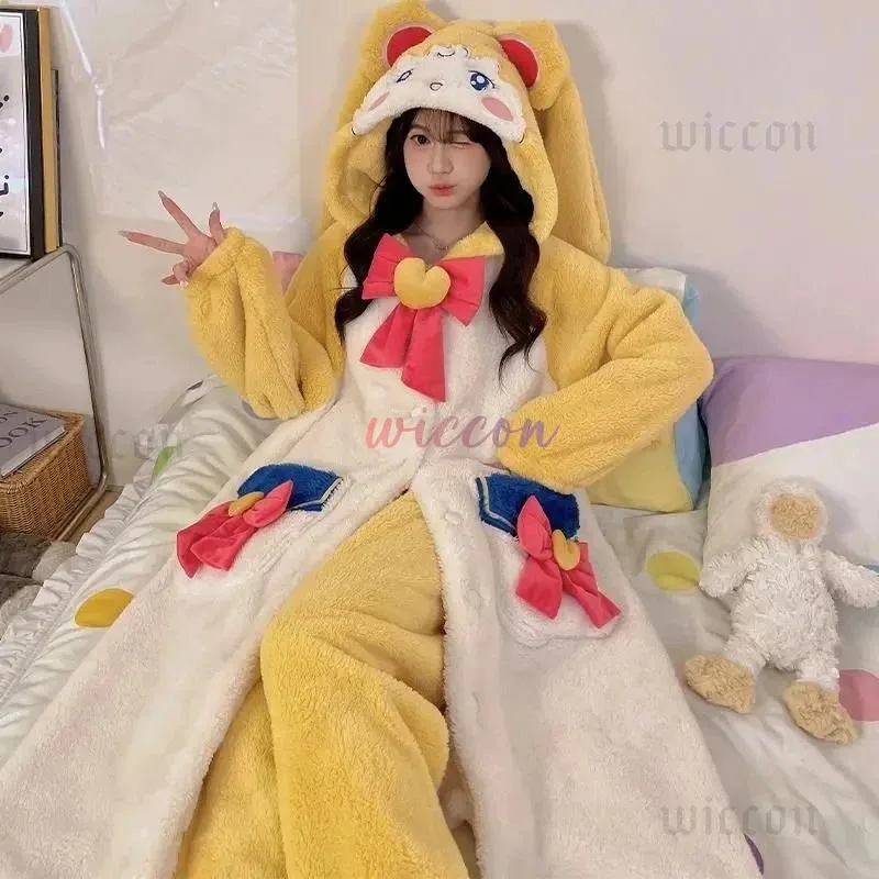 DY20Anime Guardian Sailor Tsukino Usagi Cosplay camisón disfraz Miiku pijamas Coral polar lindo pijama cálido de dibujos animados hogar Set25