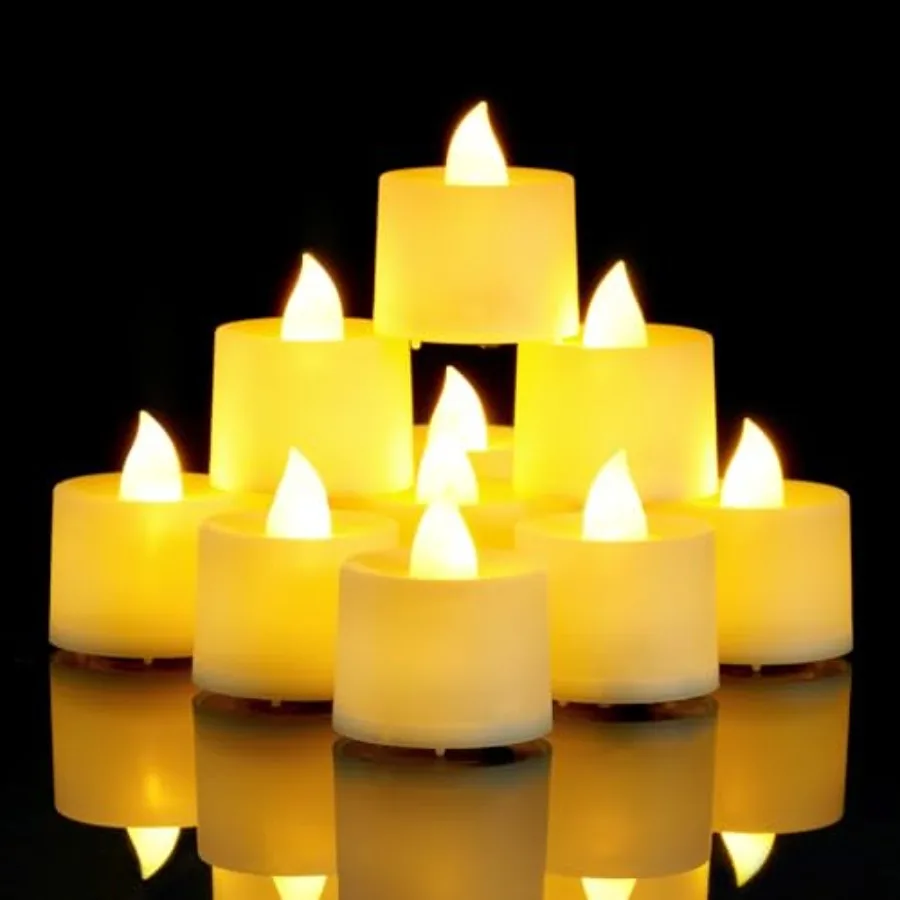 LED Tea Lights, Flameless Votive Candles, Lasting Electric Fake Small Candles, Battery Operated Tealights Candles for Halloween