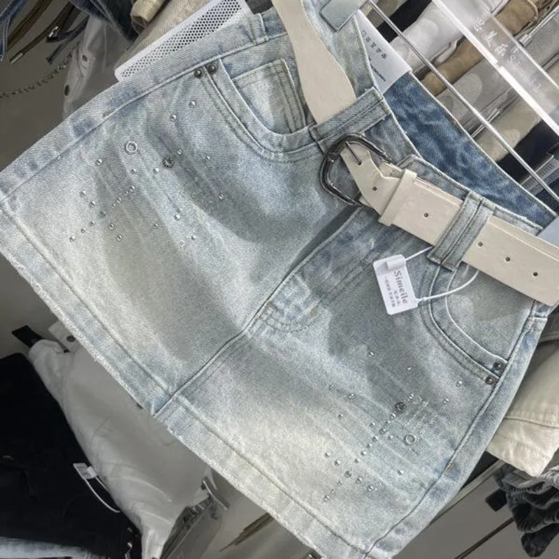 Fashion Denim Skirt Women's Summer 2026 New High-waisted Spice Girl Beading Hip Skirt