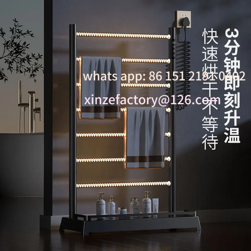 

Customizable Black Smart Carbon Fiber Constant Temperature Timed Heating Electric Towel Rack Floor-to-ceiling Creative Shelf