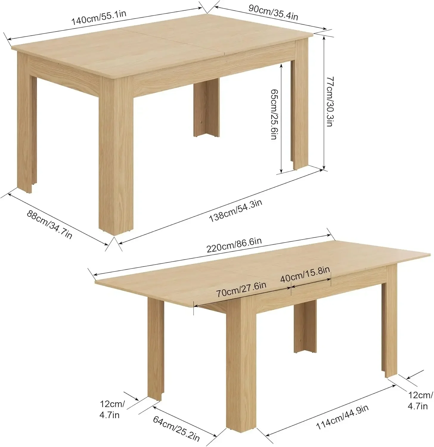 Extendable Dining Table for 6-10 Person, Wooden Dining Room Table, Modern Extendable Table for Gatherings, Meeting for Small Kit