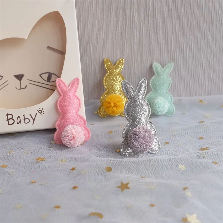 Patchs lapin brillants mignons, 5x3cm, 20 pièces/lot, pour vêtements artisanaux, fournitures de couture, accessoires pour chapeaux, pinces à cheveux, DIY