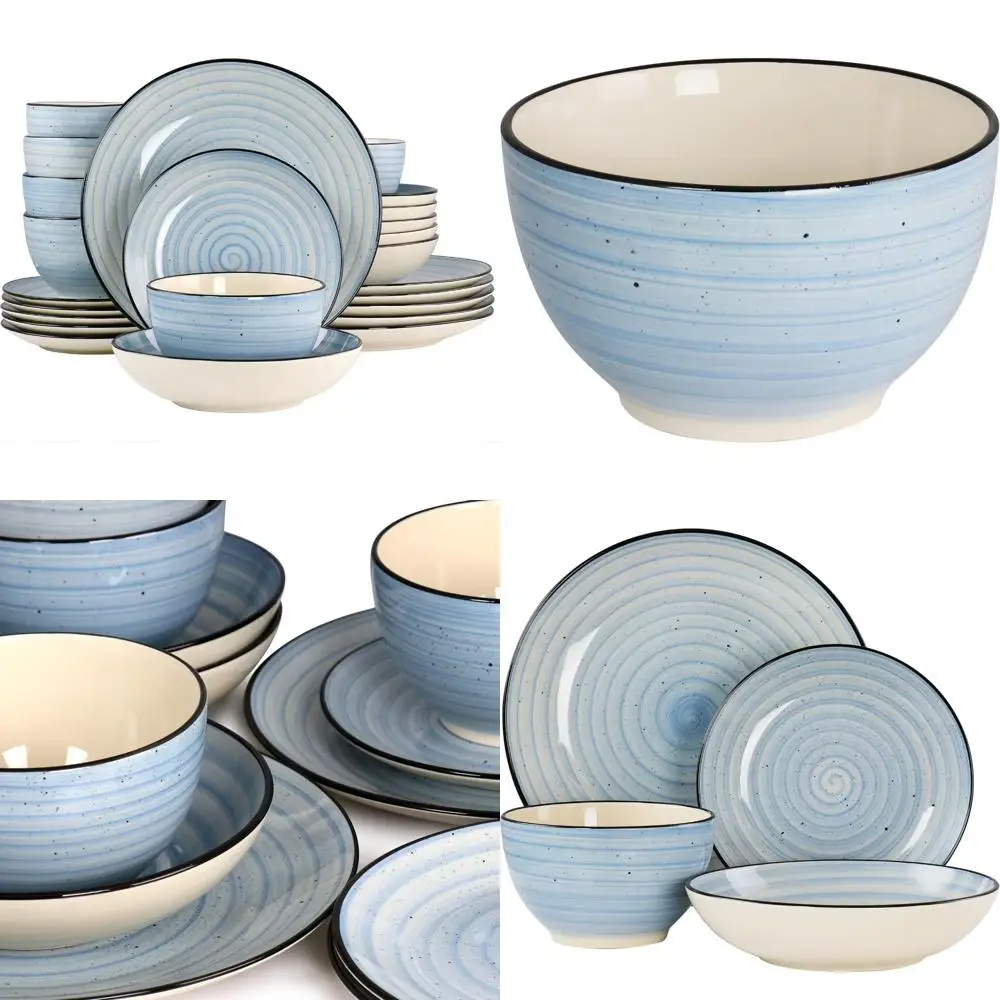 

gia 24 piece round stoneware dinnerware set in light blue