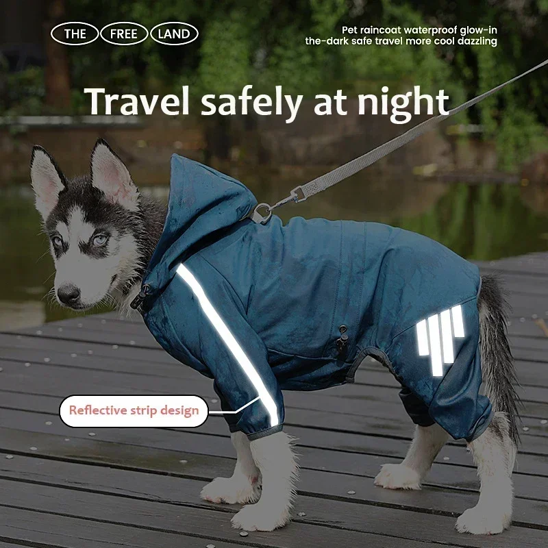 Dog Raincoat Pet Waterproof Reflective Rain Outdoor Night Jacket Coat Clothes Small Medium Dog Cats Hoodies Jumpsuit Raincoats