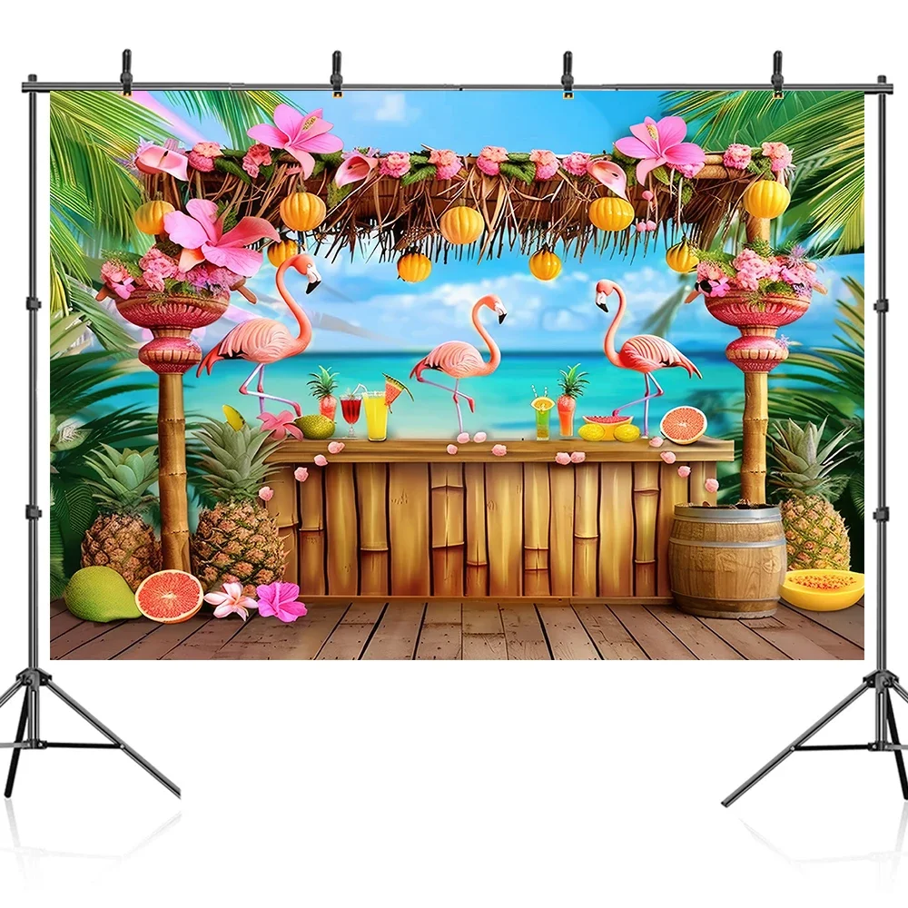 Bonvvie Photography Background Summer Beach Hawaii Luau Aloha Flamingo Holiday Party Decor Birthday Backdrop for Photo Studio