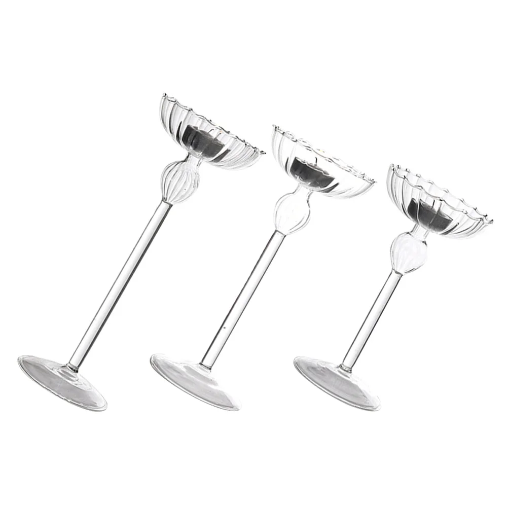 3Pcs Transparent Holder Set Fine Craftsmanship Glass Tea Light Stand for Wedding Centerpiece Decorative Use