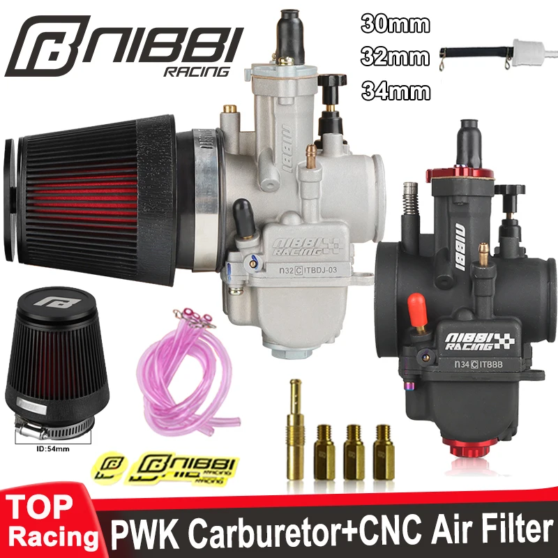 NIBBI PWK 30/32/34mm Carburetor Power Jet Carb High Flow CNC Air Filter for Yamaha Suzuki Pitbike 250cc-400cc Motorcycle Modify