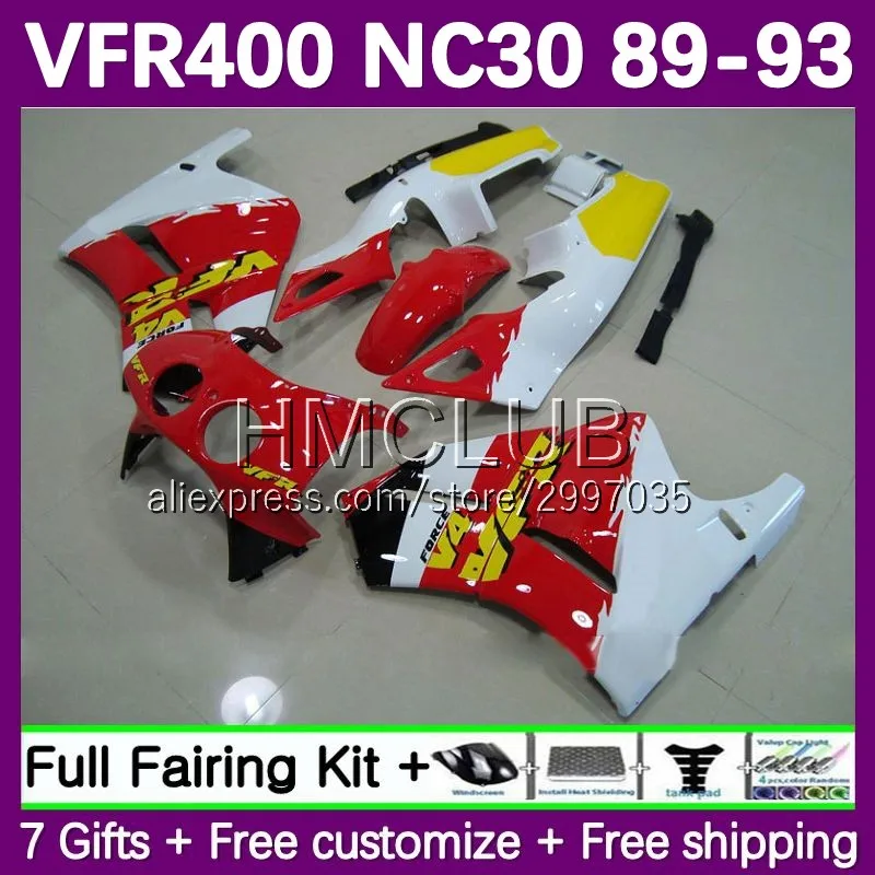 Fairing For HONDA VFR400R VFR400 RVF VFR 400 R RR 400R 1989 1990 1991 1992 1993 42No.75 white red RVF400R NC30 89 90 91 92 93