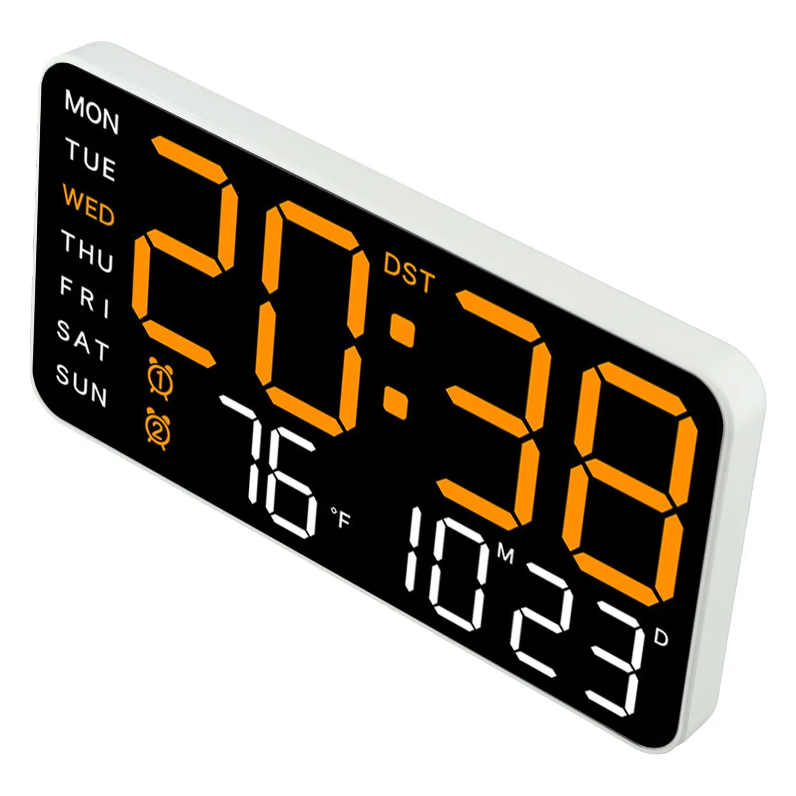 Brightness Adjustment Clock 21.5 11 2.7cm LED Digital Wall Clock Wall Or Table Use AAA Battery Mode Fahrenheit Celsius Switch