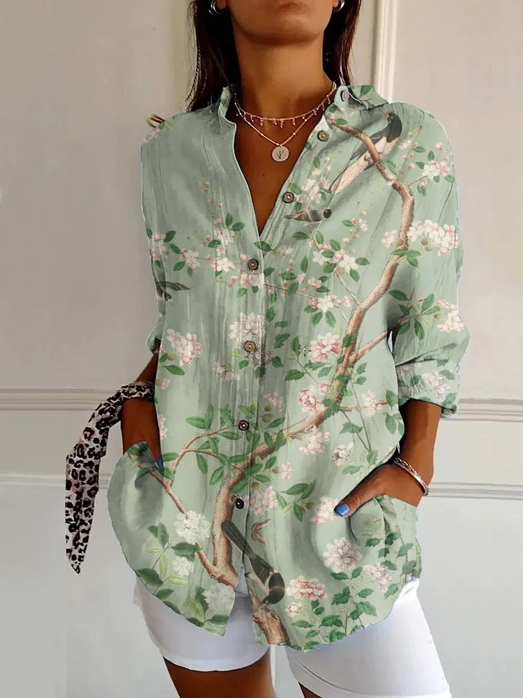 2024 new women\'s long shirts Summer European and American trendy half-sleeved shirts Floral pattern printed 3D shirts