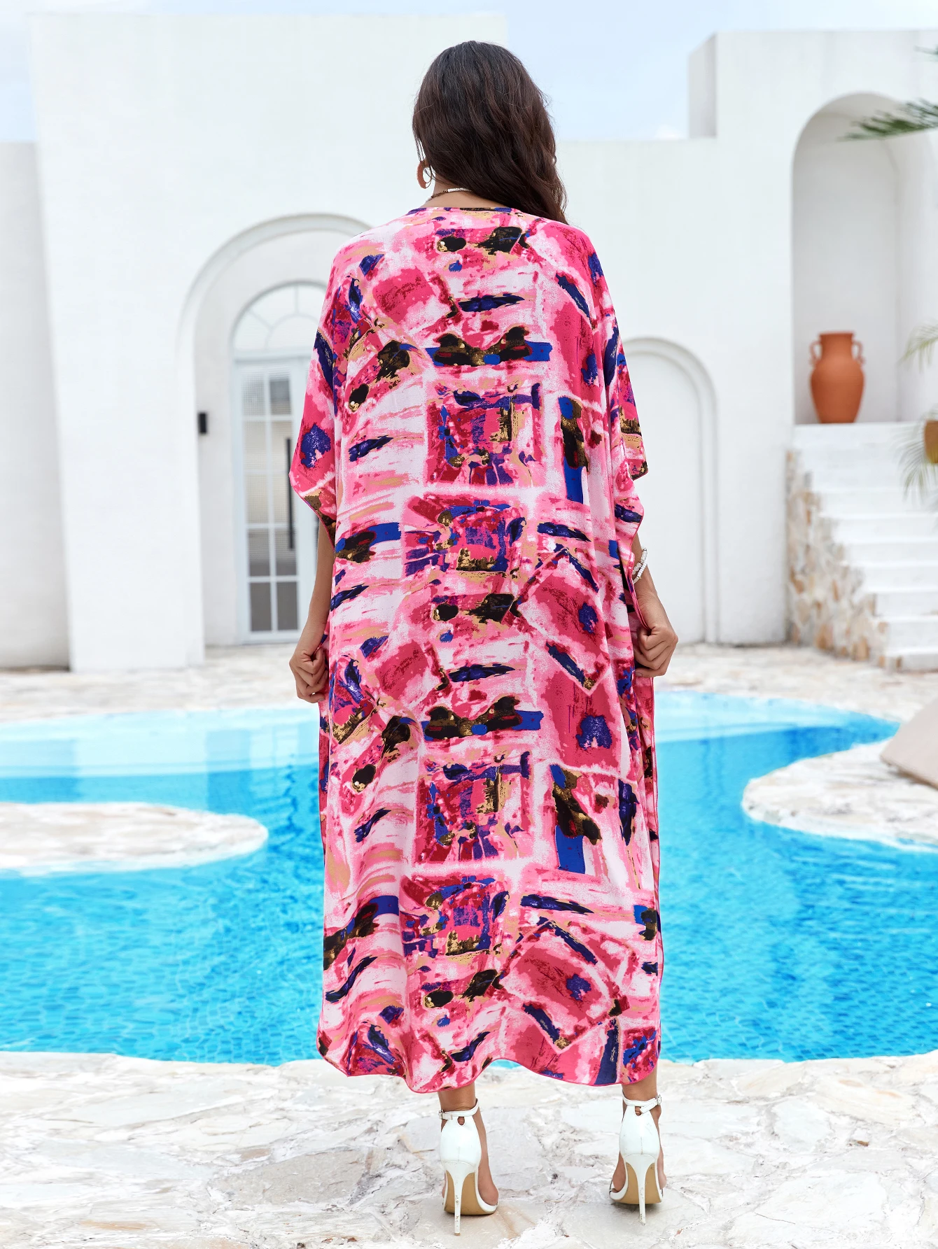 女性用カフタンワンピース、プラスサイズ水着カバーアップ、カフタンマキシビーチドレス