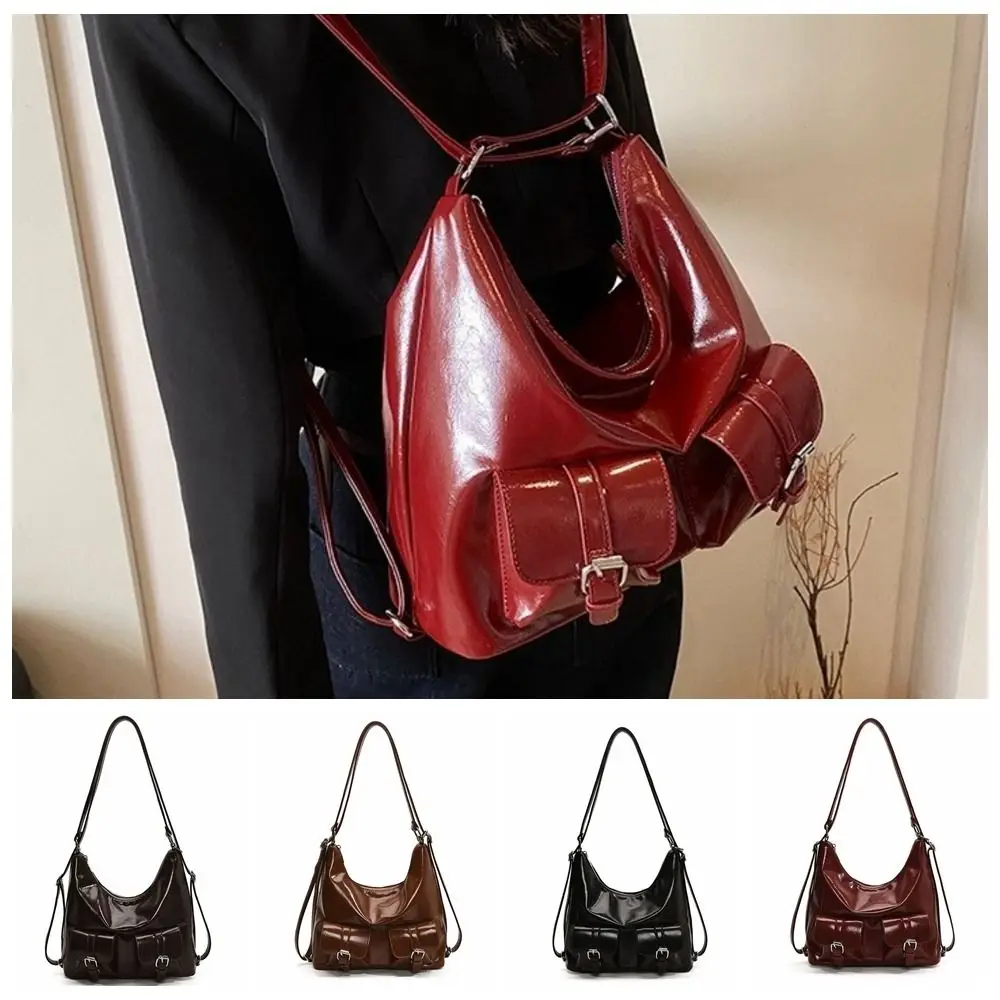 

Solid Color Multiple Pockets Backpacks Y2K Style Large Capacity PU Leather Crosbody Bag Shoulder Bag Handbag Women's Backpack