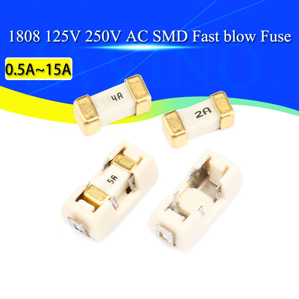 5PCS Gold 1808 125V 250V AC 0451 SMD Fast blow Fuse 0.5A  1A 2A 3A 4A 5A 6.3A 8A 10A 12A 15A 500MA 750MA 0451 ultra-rapid fuses