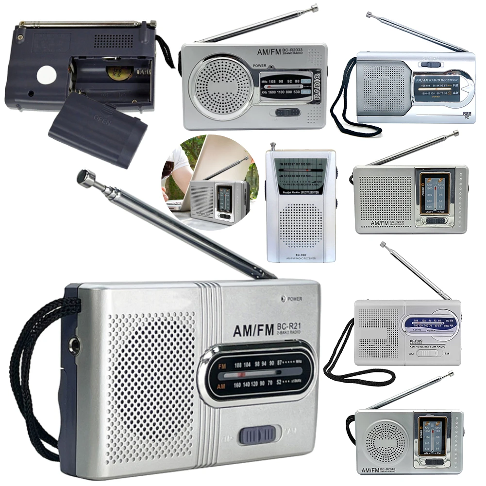 Mini Radio BC-R21/22/60/119/2011/2033/2048 AM Radio FM antena telescópica batería Radio portátil mejor recepción más duradera