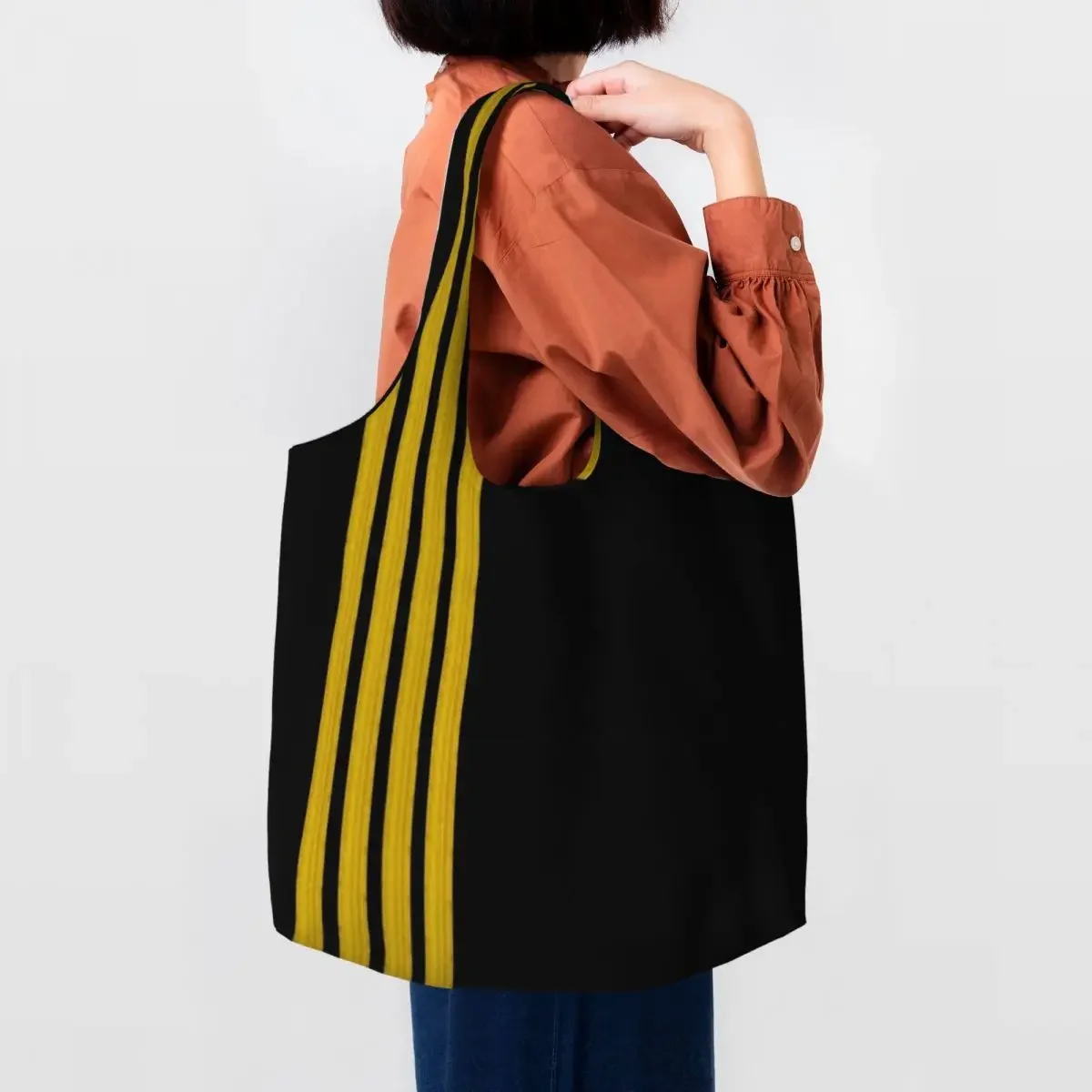 

Captain Groceries Shopping Bags Canvas Shopper Shoulder Tote Bag Large Capacity Portable Aviation Aviator Pilot Stripes Handbag