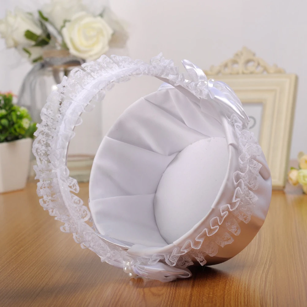 

Lace Wedding Flower Girl Bridal Ceremony Decoration Holds Flowers Petals Candy Party Event Gift Basket For Bridesmaid Handheld