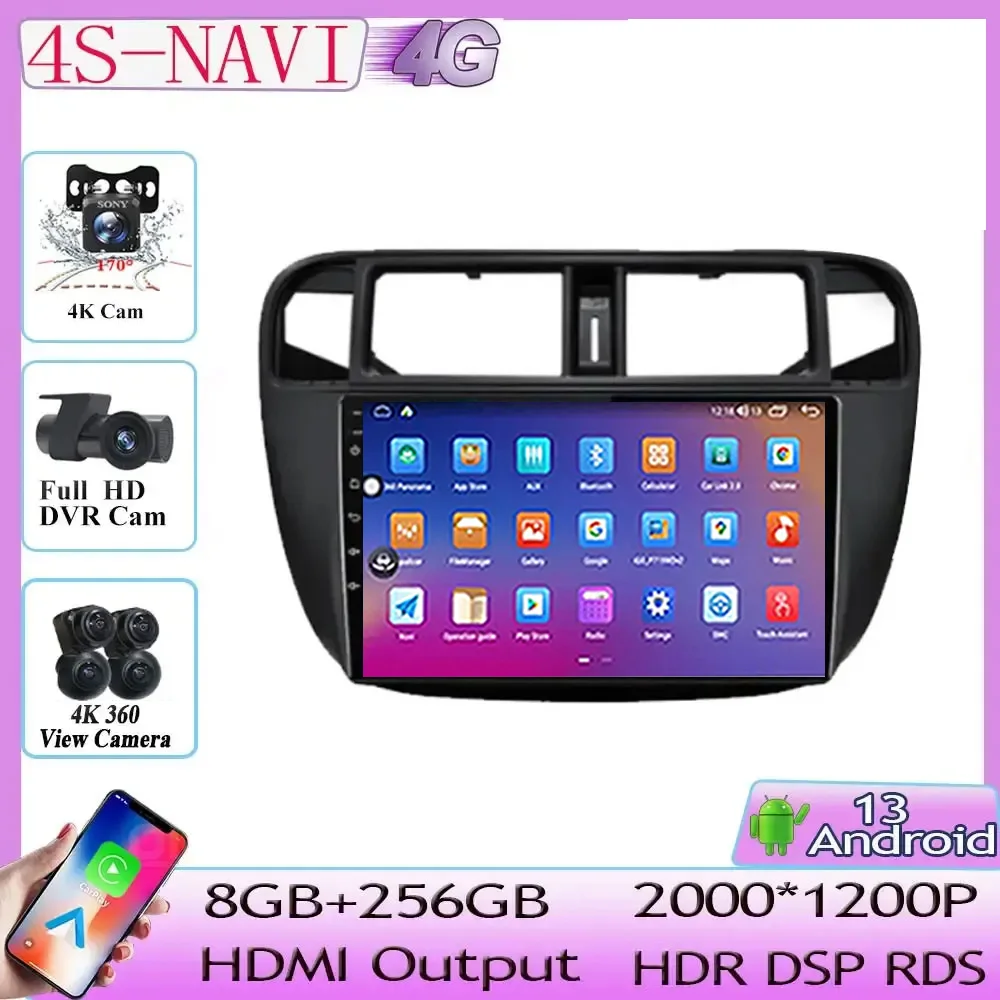 

Qualcomm Android 13 stereo head Unit For Honda Civic EJ EK EM 1995-2001 Car Radio Multimedia Player GPS Navigation No 2din dvd