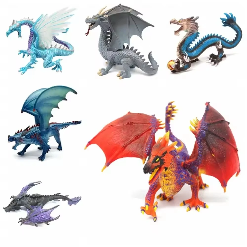 Ice Flying Dragon Myth Dragon Figures Fire Bullfighting Western Beast Simulation Warcraft Ornament PVC Toys Dragon Animal Model