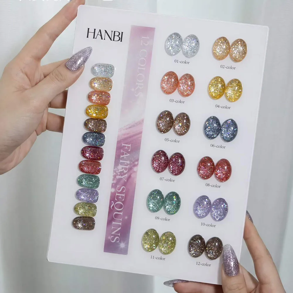 VINIMAY Gel Polish Set Glitter Sequin Gel With Display Card Soak Off UV LED Gel Nail Polish Bright  Lacquer Polish Nail Gel Set